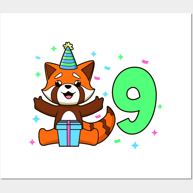 I am 9 with red panda - kids birthday 9 years old Wall Art by Modern Medieval Design